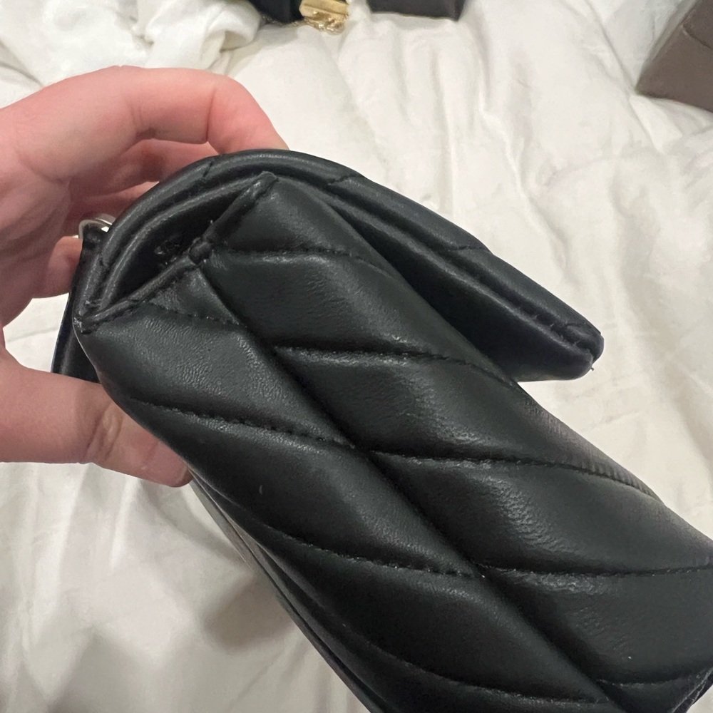 Quince Black Quilted Chevron Crossbody with Silver Chain - Picture 3 of 6
